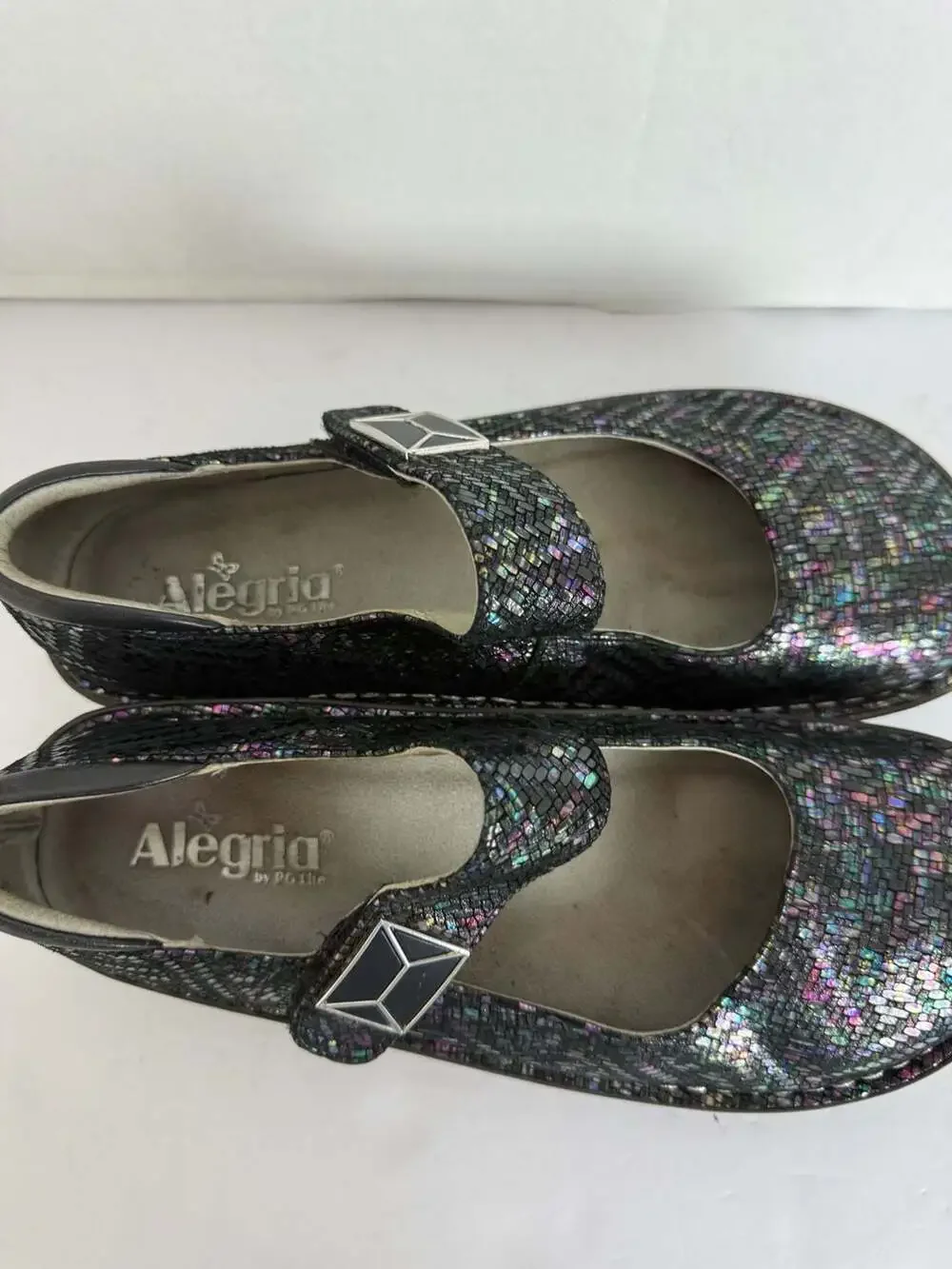 Alegria Paloma Mary Jane PAL-7809 Black Iridescent Mosaic Leather Shoes